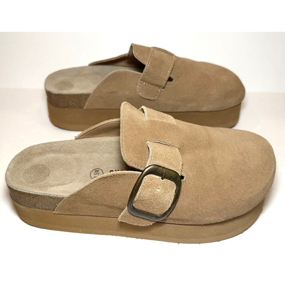Cushionaire Granola Platform Clogs Women’s 8.5W Chestnut Buckle Slip On Mules